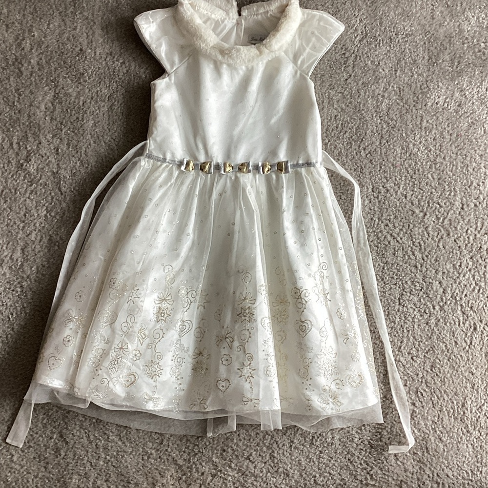 Jona Michelle Ivory and Gold Elegant Kids Dress